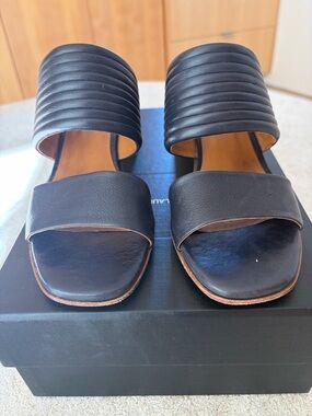 COCLICO Navy Ribbed Leather Slide Sandals